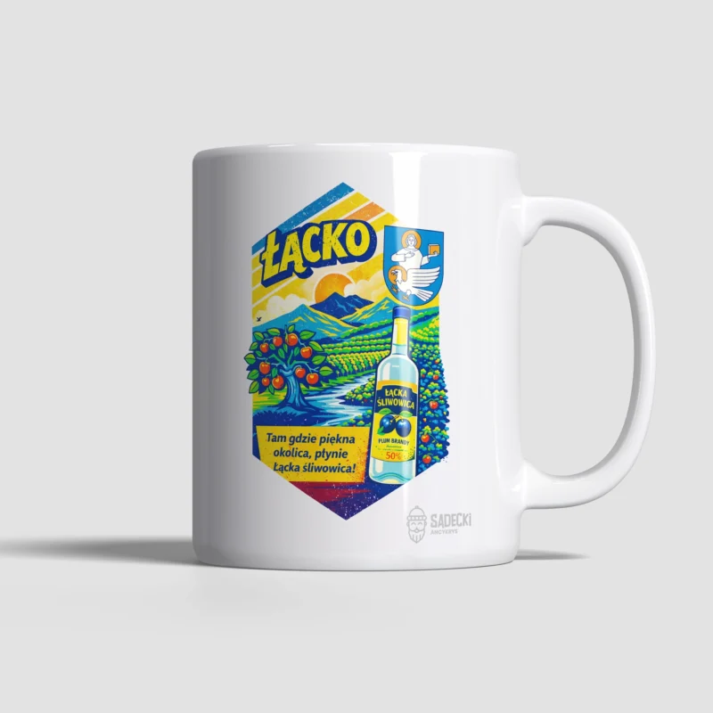 Kubek_Łącko_Śliwowica_kubek_biały